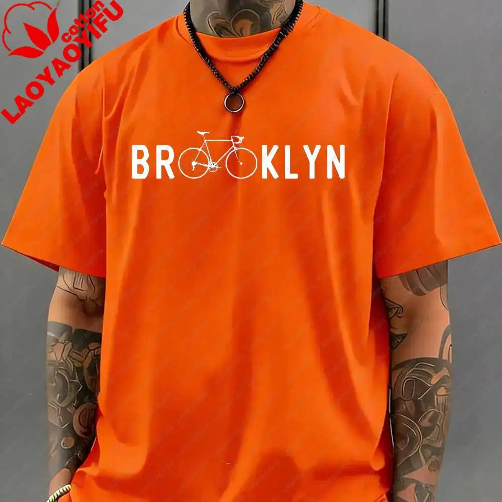 Brooklyn Bicycle Print T Shirt Men's Summer Streetwear Cotton Tops for Cycling Lovers New York City Cyclist Graphic Tshirt Gift
