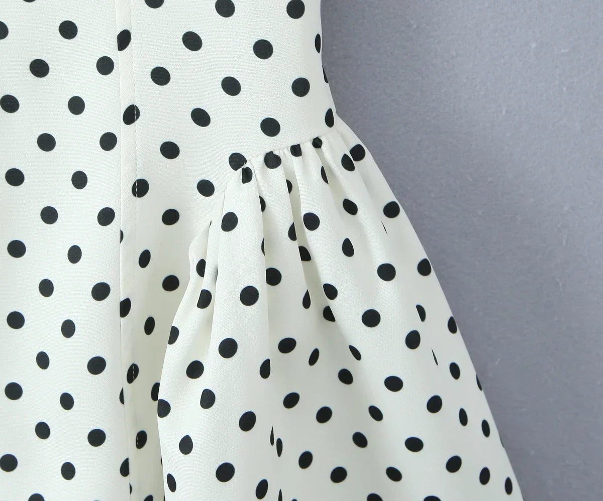 French Style Retro Polka Dot Deep V Halter Dress Women Sexy Backless A-line Slim Sweet Elegant Mini Dresses Summer Robe