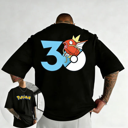 30th Anniversary Magikarp Printed T-shirt Summer Men's and Women's Trendy Large Loose Casual Y2K Short Sleeve Top