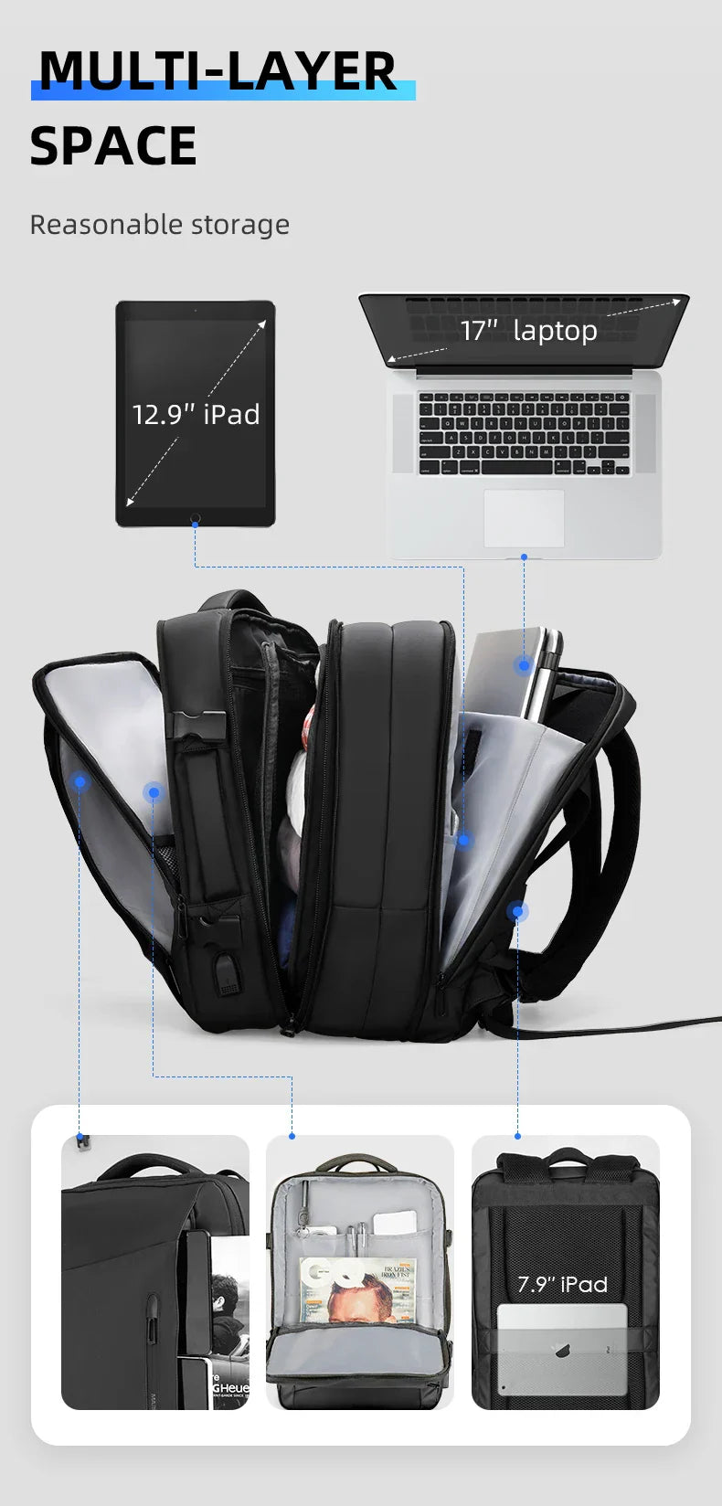 17 inch Laptop Backpack Men Business Carry-on Flight Approved 40l Travel Backpack