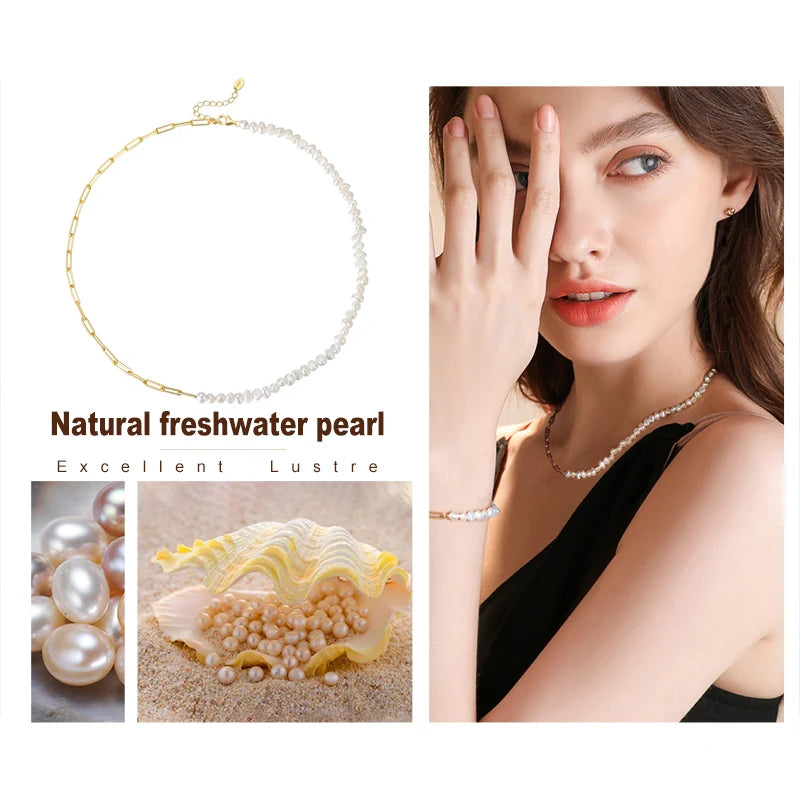 Natural Pearls Beaded Necklace with 925 Sterling Silver Paperclip Chain Wedding Party Fashion Pearls Jewelry GPN13