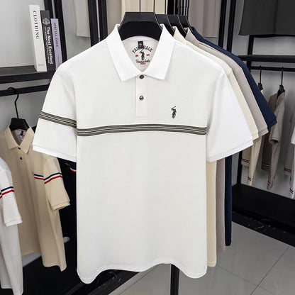 Designer brand silk cotton short sleeve polo shirt summer Paul Pony embroidered striped design T-shirt business casual men's top