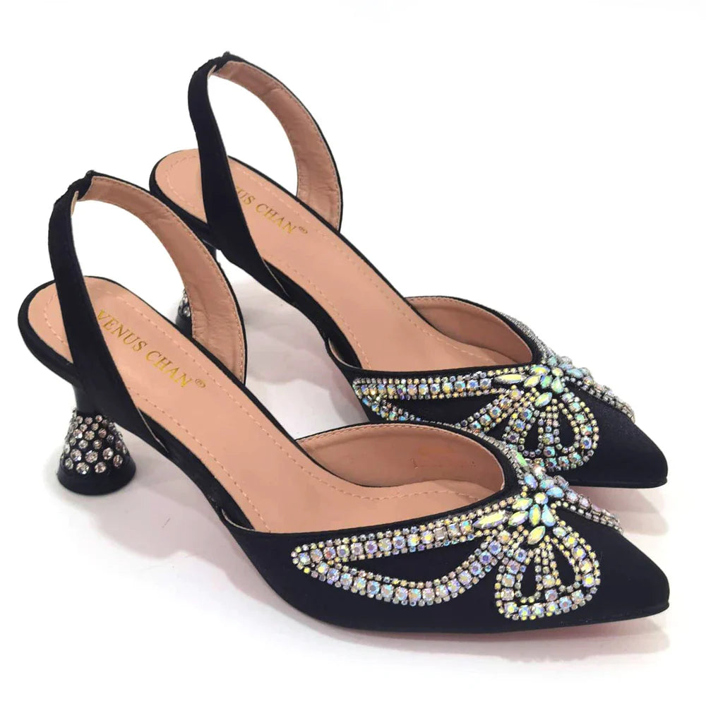 Yellow Classy Bowknot Pointed Toe Women's Shoes High Heel Elegant Sandals Shallow Mouth Shoes Bag Set Women