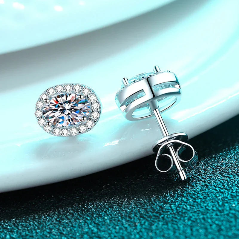 1ct Oval Cut D Color Moissanite Ear Stud Earrings For Women 925 Sterling Silver Sparkling Wedding Earring Fine Jewelry