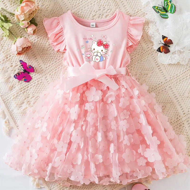 Girls Summer Dress Cartoon Bow Tutu Dress 3D Butterfly Cute Cotton Party Casual Dress for Baby 2-6 Years