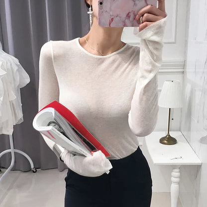 Shirt Women T-Shirt Long Sleeve Korean Style Slim Basic Elasticity Tshirt Top Womens Clothing T Shirt Femme