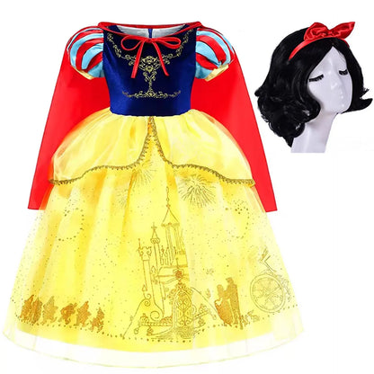 Vestido Laranja Disney Princesa Cosplay de Manga Curta Fofo com Renda para Meninas + Capa + Conjunto de Acessórios Presente de Aniversário