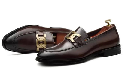 Metal Buckle Leather Shoes For Men Luxury Slip-on Genuine Leather Business Formal Shoes Groom Wedding Shoes