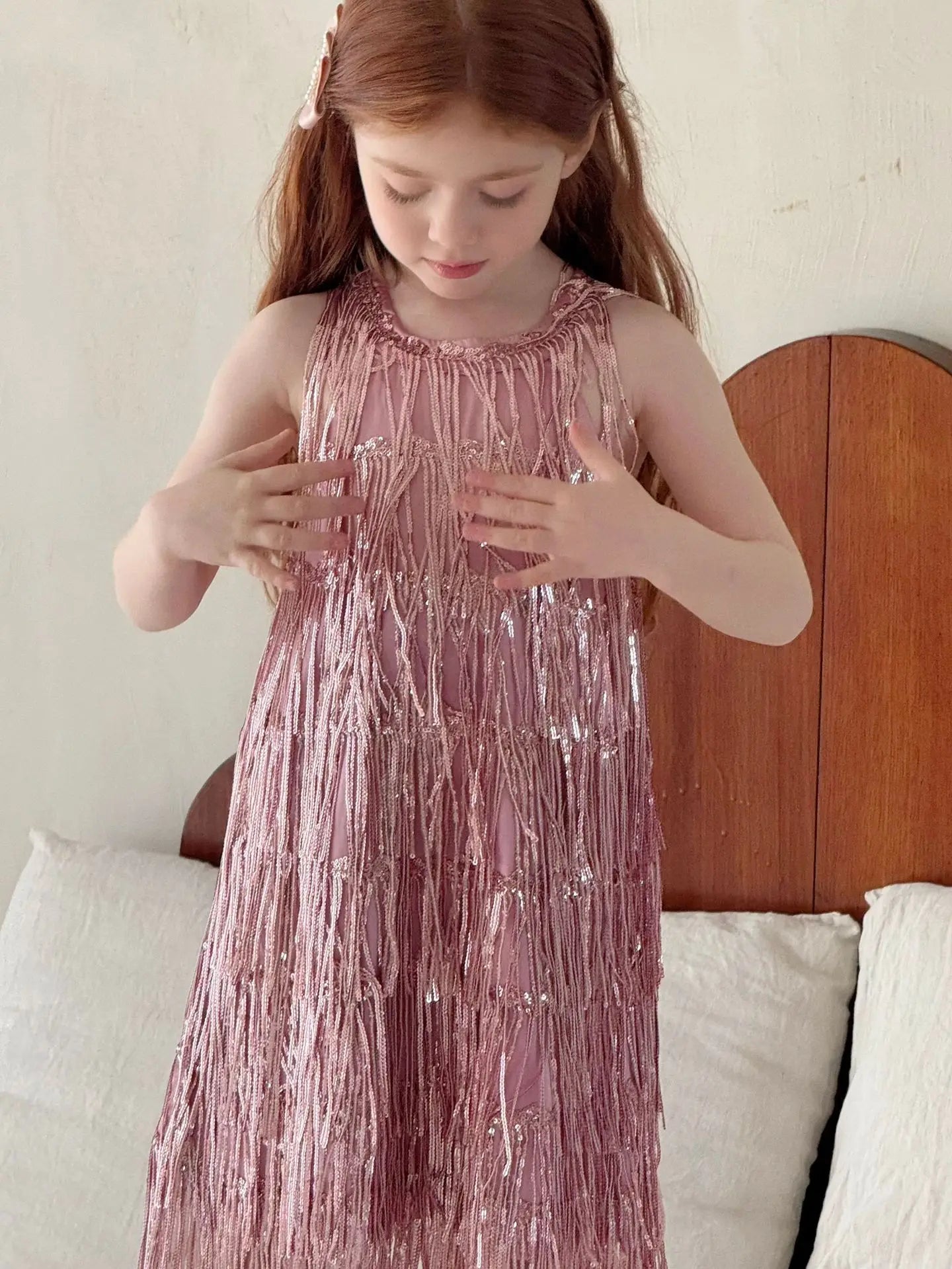 Vestido Infantil Meninas 2025 Verão Novo Moda Infantil Vestido de Borla Brilhante de Luxo Vestido de Aniversário para Meninas
