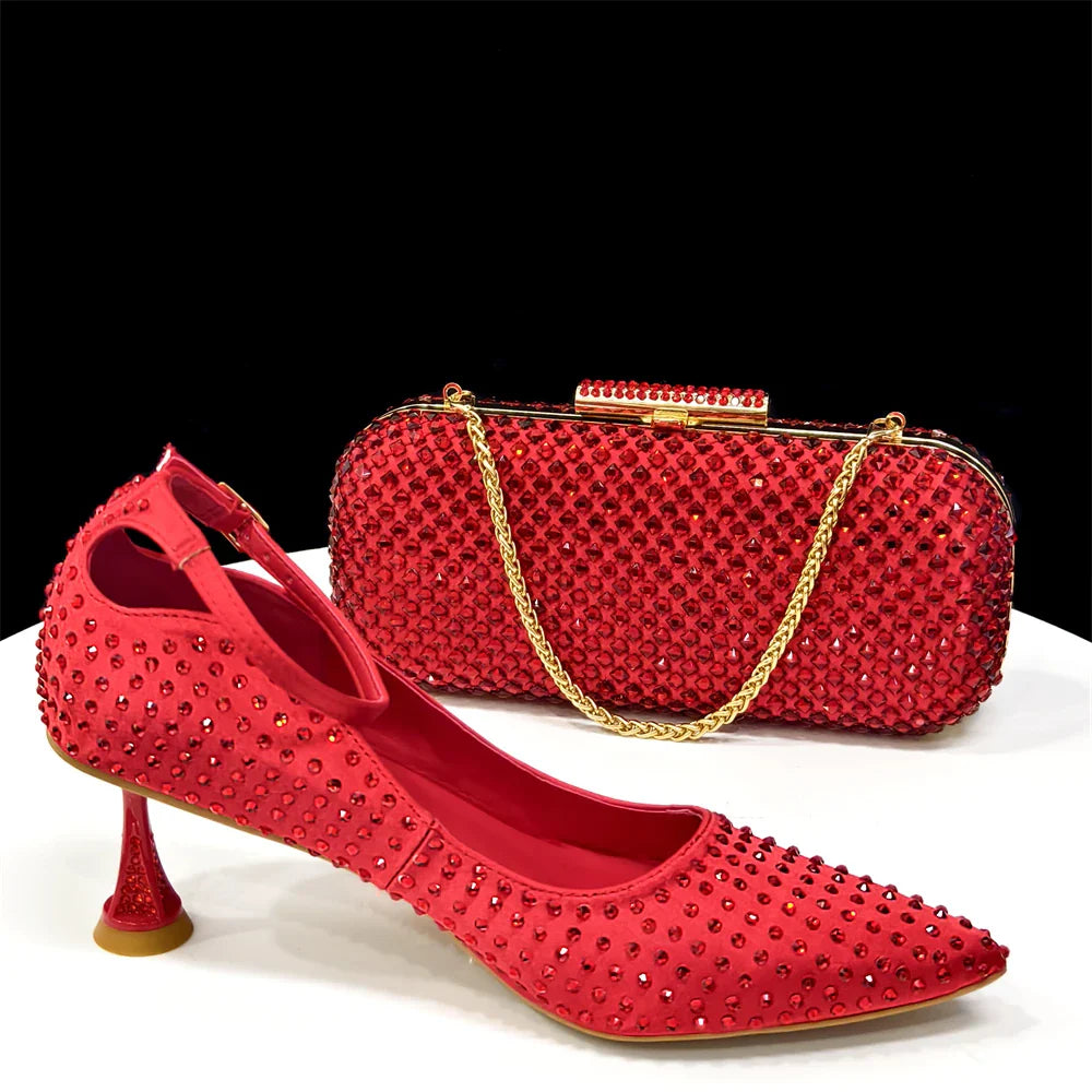 Women's Heels & Bag Set – Rhinestone-Embellished Designer Shoes Perfect for Weddings & Special Occasions