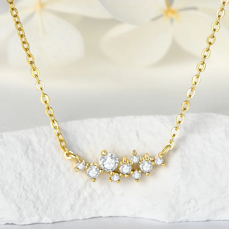 Colar e Anel de Diamantes Moissanite Prata Esterlina 925 Conjunto de Joias com Pingente de Aglomerado para Mulheres Anéis de Noivado Presente