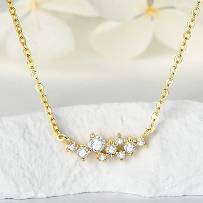 Colar e Anel de Diamantes Moissanite Prata Esterlina 925 Conjunto de Joias com Pingente de Aglomerado para Mulheres Anéis de Noivado Presente