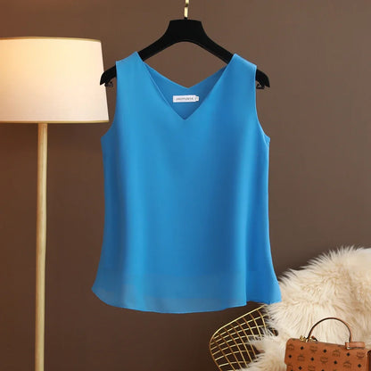 New Arrival Casual Shirt Chiffon Vest Female Summer New Sleeveless Halter T-shirt V-neck Blouse Loose Inside Cover Bellies