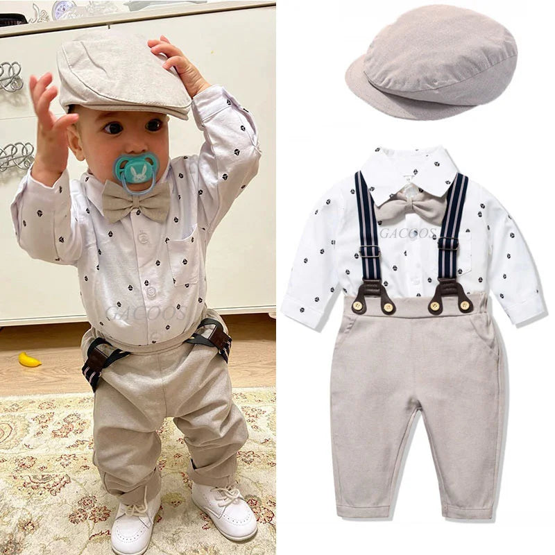 Kid Boy Formal Birthday Outfit Suit Toddler Gentleman Wedding Striped Vest Shirt 1-6 Years Baby Pants Boys Ceremony Outerwear