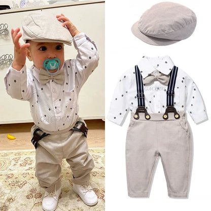 Kid Boy Formal Birthday Outfit Suit Toddler Gentleman Wedding Striped Vest Shirt 1-6 Years Baby Pants Boys Ceremony Outerwear