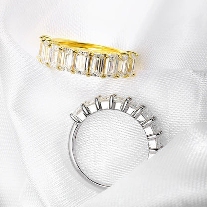 Each 3*5mm 0.5CT Emerald Cut Moissanite Ring for Women 1/2 Eternity Bands Lab Diamond Jewelry Pure 925 Silver Girl Ring