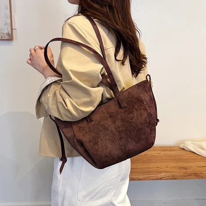 2025 Hot Sale Autumn Soft Women's Handbags Faux Suede Solid Color Large Capacity Shoulder Bag Casual Versatile Ladies Bags