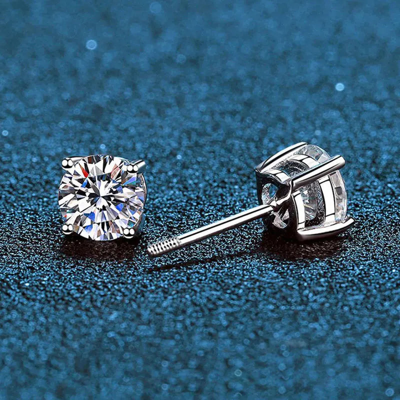 4 Prong Moissanite Screw Earrings 1 Carat D Color For Women Party Fine Jewelry S925 Sterling Silver Platinum Plated Earring