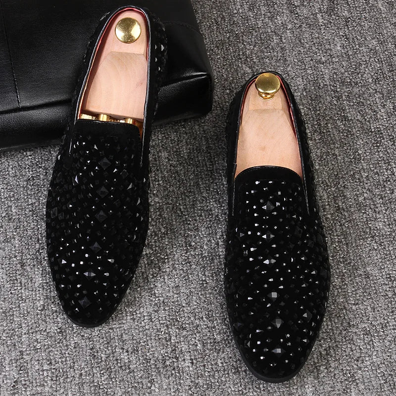 Black Spikes 2022 New Brand Mens Loafers Luxury Shoes Denim And Metal Sequins High Quality Casual Men Shoes