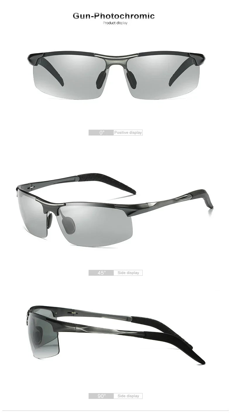 Aluminum Photochromic Sunglasses Men Polarized Day Night Driving Chameleon Glasses Anti-Glare Change Color Sun Glasses UV