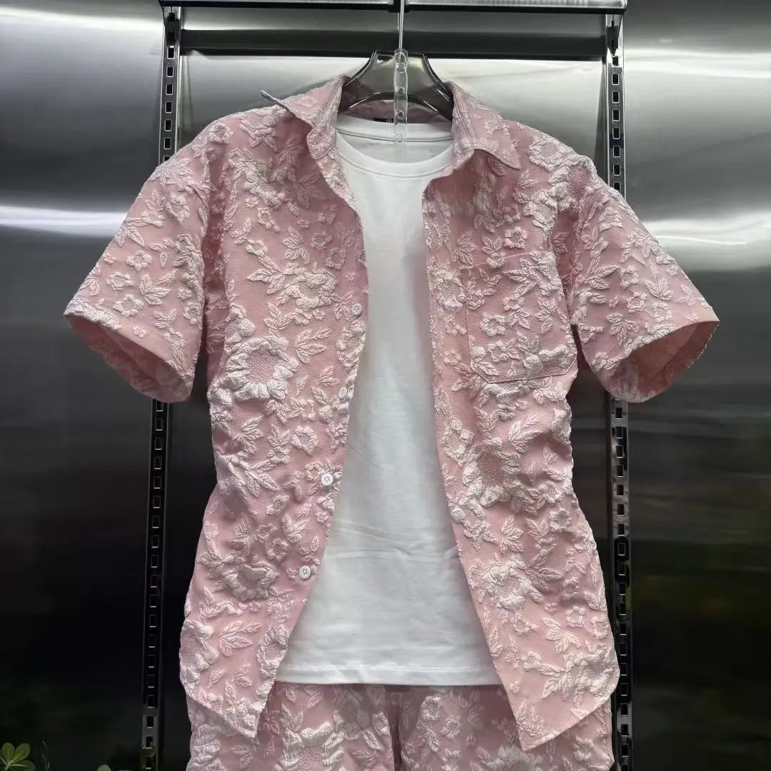 Summer Shirts+Pants Men Sets New Men Casual Print Shirt Two Piece Mens Sportswear Jogger Tracksuits Fashion Suit
