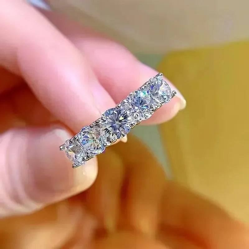 5mm 6.5mm Full Moissanite Ring for Women S925 Sterling Silver Eternity Sparkling Diamond Band Wedding Rings Jewelry