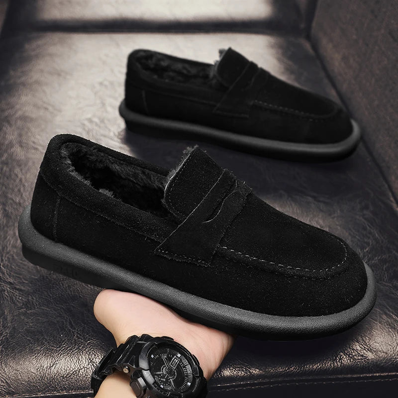 Winter Fashion Plush Men Loafers Outdoor Warm Men's Cotton Shoes Low-Top Casual Man Snow Boots with Fur Slip on Walking Footwear