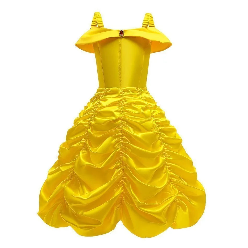 Girl Princess Dress Beauty And Beast Cosplay Costume Belle Praty Yellow Luxury Wedding Ball Gown Kid Carvinal Fancy Clothes