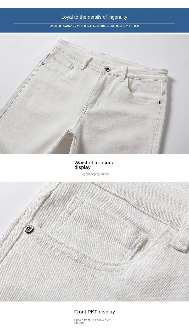 2025 Men White Jeans Fashion Casual Classic Style Regular Straight  Fit Soft Trousers Male  Advanced Stretch Pants