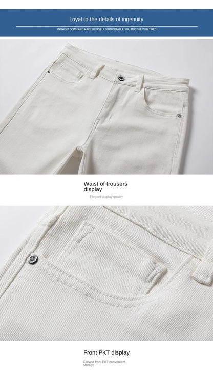 2025 Men White Jeans Fashion Casual Classic Style Regular Straight  Fit Soft Trousers Male  Advanced Stretch Pants
