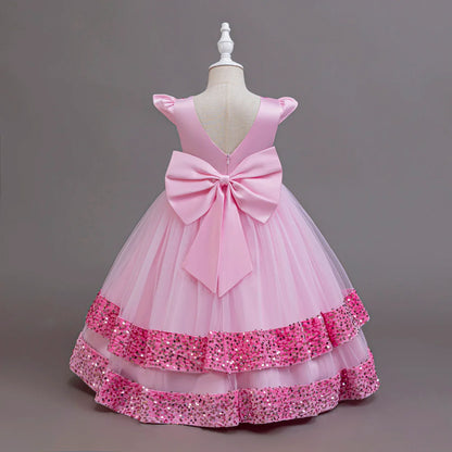 2025 New Elegant Girl Wedding Dress Sequined Mesh Princess Dress 4-12 Year Old Girl Graduation Party Prom Evening Dress