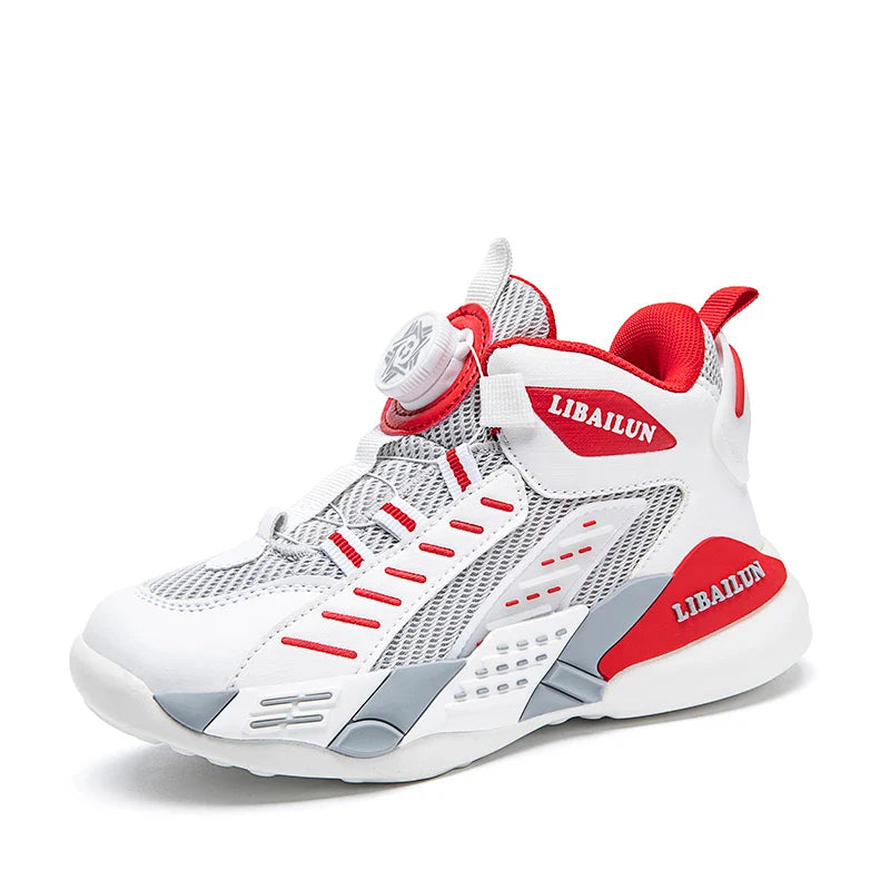 New Children Basketball Shoes Swivel Button Boys Fashion Sneakers Girls School Sport Shoes Kids Casual Trainers Outdoor Shoes