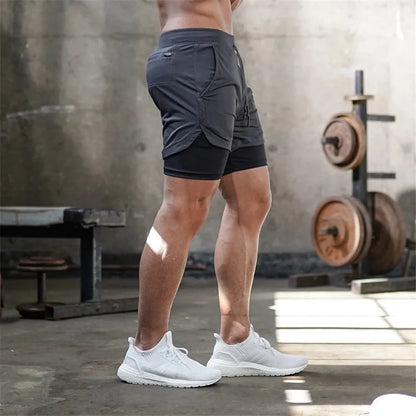 Running Shorts Men 2 In 1 Double-deck Quick Dry GYM Sport Shorts Fitness Jogging