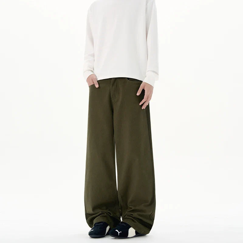 Men Baggy Wide Leg Jeans 100%Cotton Spring Casual Denim Pants Loose Straight Comfort Breathable Fashion Streetwear Male Trousers
