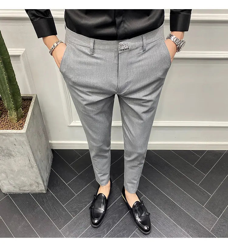 Men's Slim Fit Chino Pants with Embroidered Design - Classic Korean Style Casual Trousers for Daily Wear 28-42