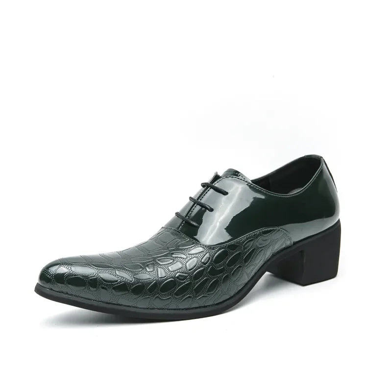 Luxury Wedding Dress Men High Heel Shoes Design Blue Man Patent Leather Shoes Party Men Pointed Toe Formal Shoes Zapatos Oxfords