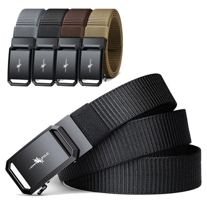Men Business Belt Nylon Canvas Belt Black Automatic Buckle Belt Casual Simple Wild Style Trendy Jeans Belt