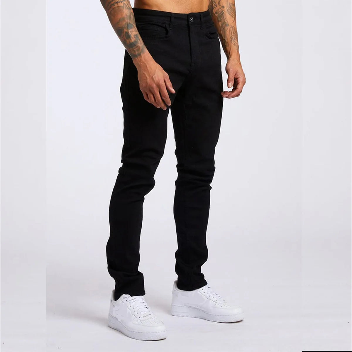 1pc men's elastic daily travel American street, regular banana pants jeans