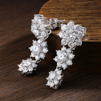 Full Moissanite Drop Earrings for Women Bridal Sun Flower Lab Diamond Stud Earring 925 Sterling Silver Plated Gold Fine Jewelry