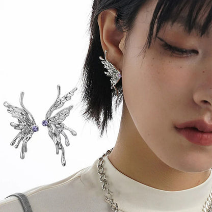 Jewelry Sweet Heart Rhinestone Butterfly Shape Dangle Earrings for Women Silver Color Korean Fashion Y2K Piercing Earring