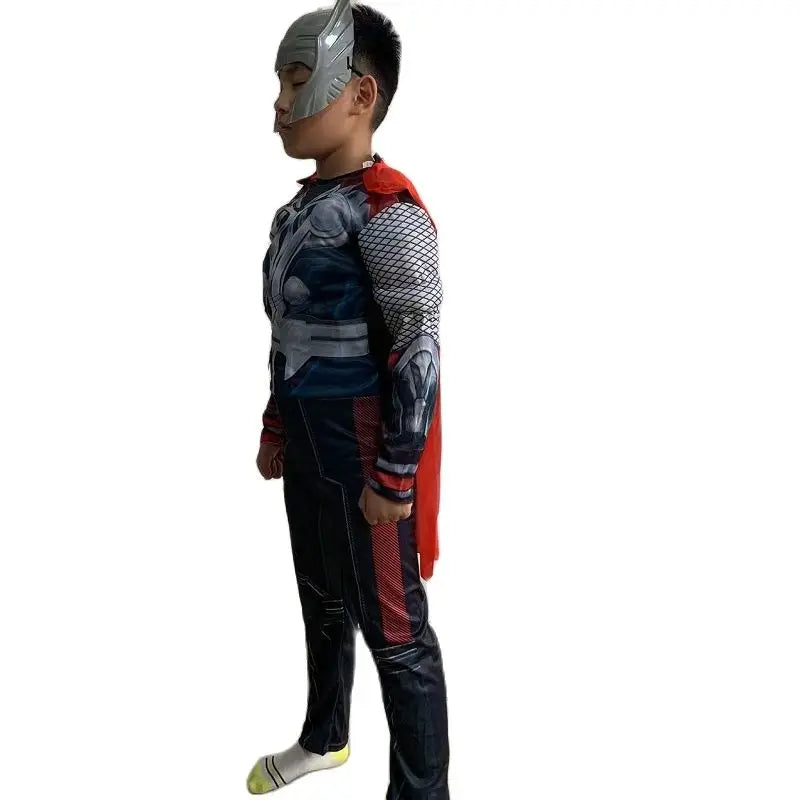 Children Thor Muscle Cos Costumes Cloak Boy Superhero Cosplay Costume With Mask Jumpsuits Halloween Carnival Clothes for Kids