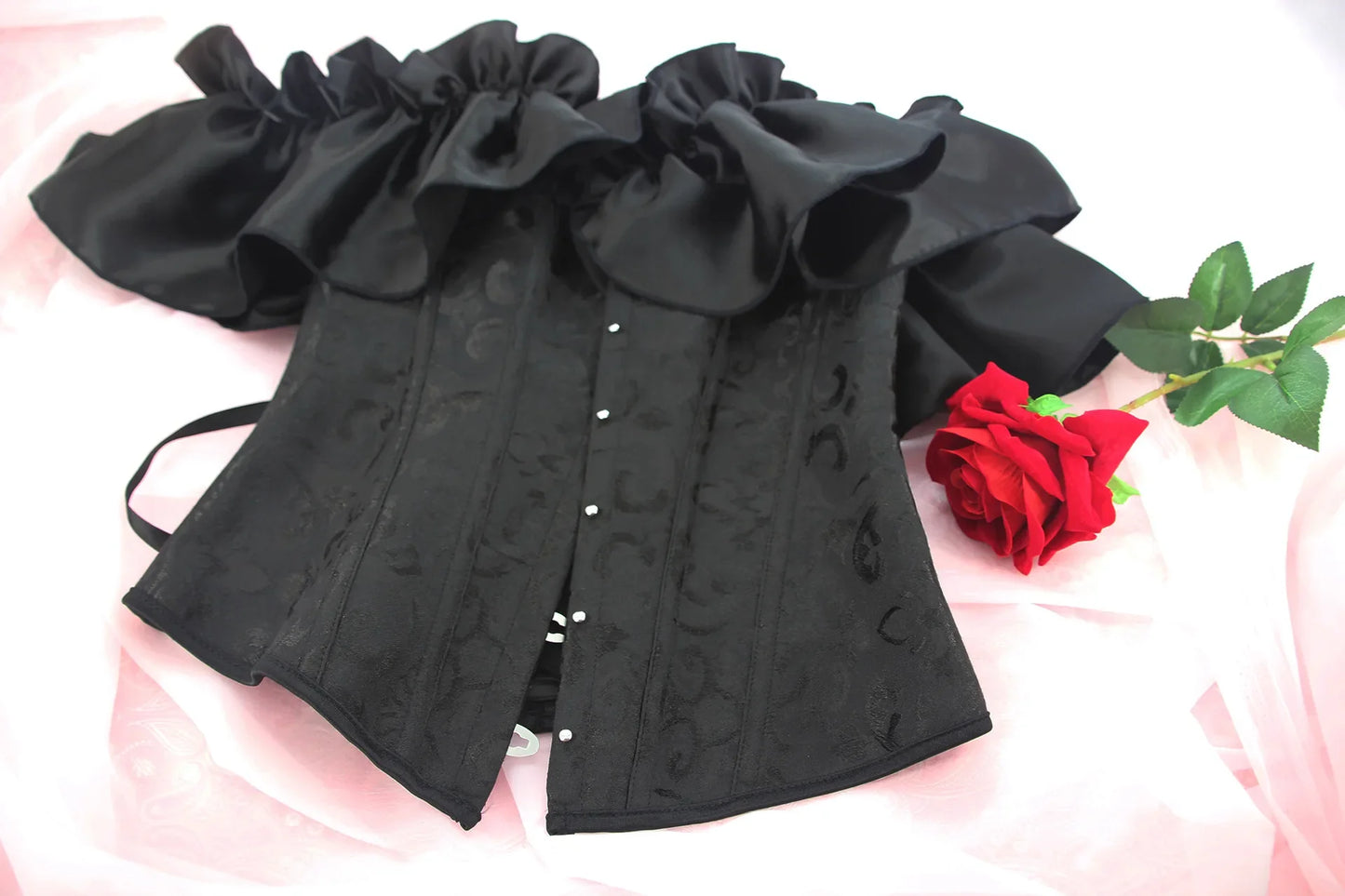 Off Shoulder Corset Top Sexy Gothic Corsets and Bustiers Overbust Corset Slimming Waist Trainer Ruffles Short Sleeve Women Top
