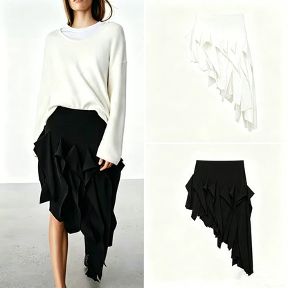 Irregular Hem Skirt Women's New Style Asymmetric mid Waist Skirt Simple Mysterious Personaliti Slimming Style