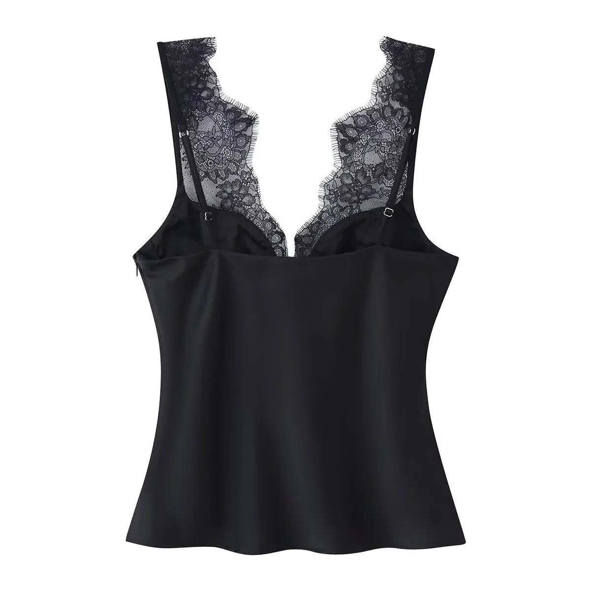European and American style 25 winter new lace detail decoration heart-shaped neckline fine shoulder strap silk texture top