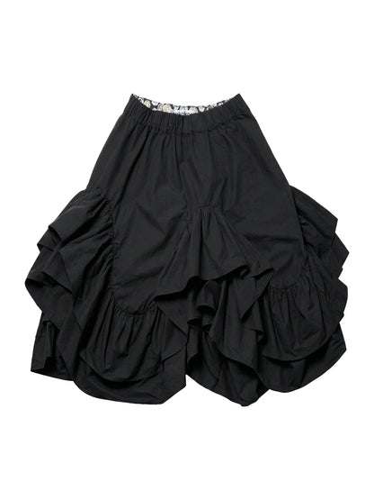 2026 Spring Forest High Waist Irregular Ruffle Edge Medium Long Dress Black Half Skirt Female 265401