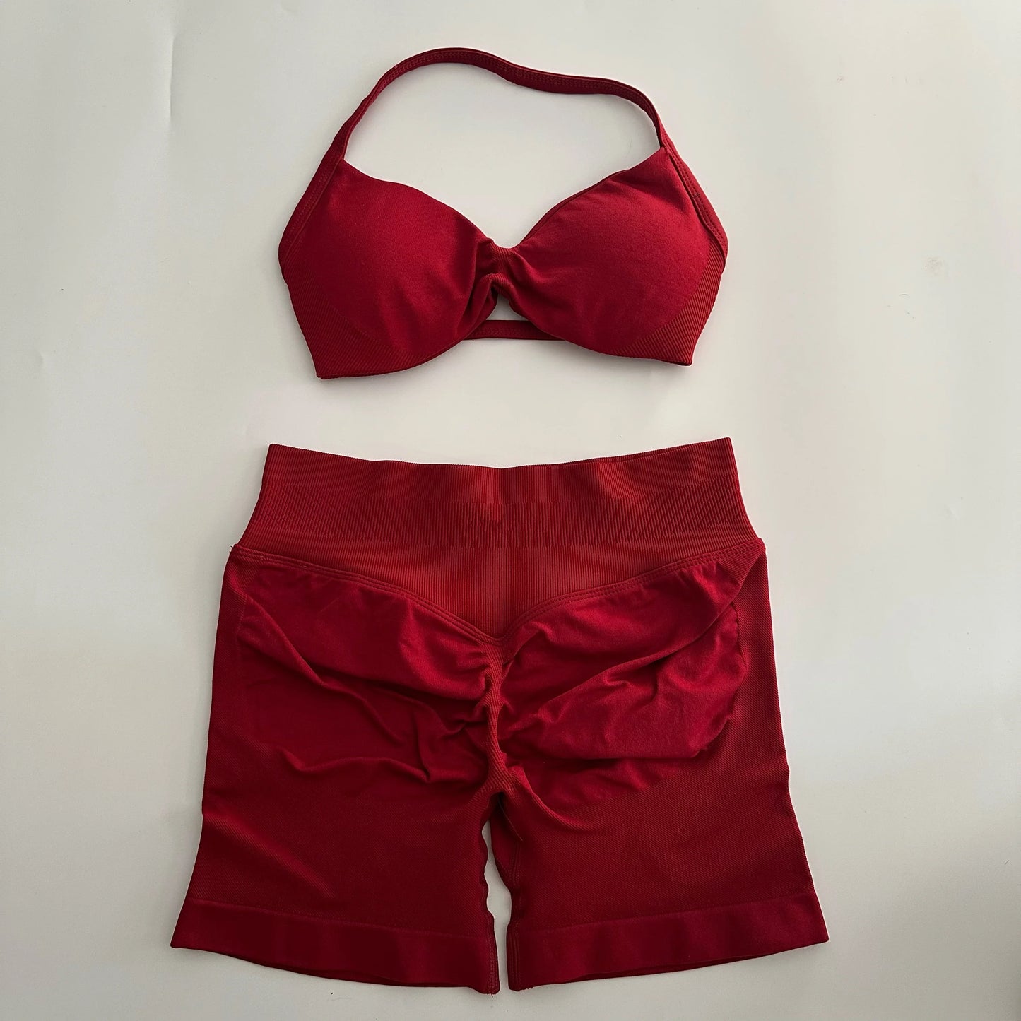 Yoga Gym Set Women Seamless Strappy Yoga Bra Top High Waist Workout Scrunch Shorts Sports Set Fitness Clothes Sportswear