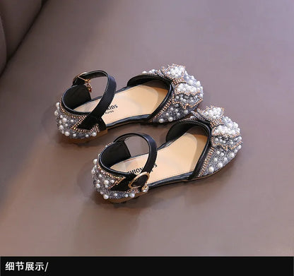 2025 New Summer Style Fashionable Comfortable Casual and Elegant Flat Bow Toe-toe Beaded Wear-resistant Girls' Leather Shoes
