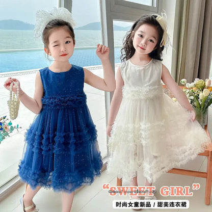Girl's Dress Summer New Children's Sleeveless Yarn Dress Fluffy Dress Girl's Fashionable Baby Princess Dress