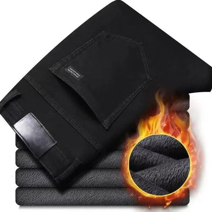 High Quality Winter Thermal Warm Flannel Jeans Men Famous Brand Fleece Denim Pants Straight Flocking Trousers Male Plus Size 40
