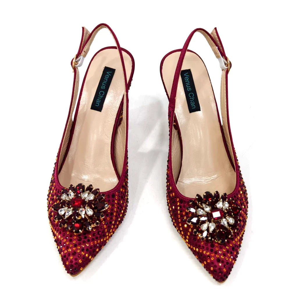 INS Style Green Party Shoe and Bag Set in Women Pointed-Toe Rhinestone High Heels Elegant African Ladies Shoes